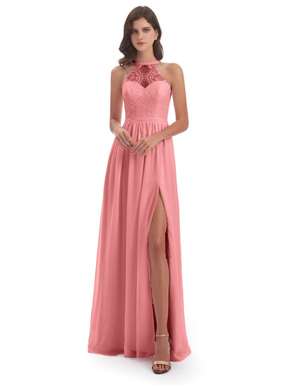 Ailani Halter Split Lace Long Bridesmaid Dresses