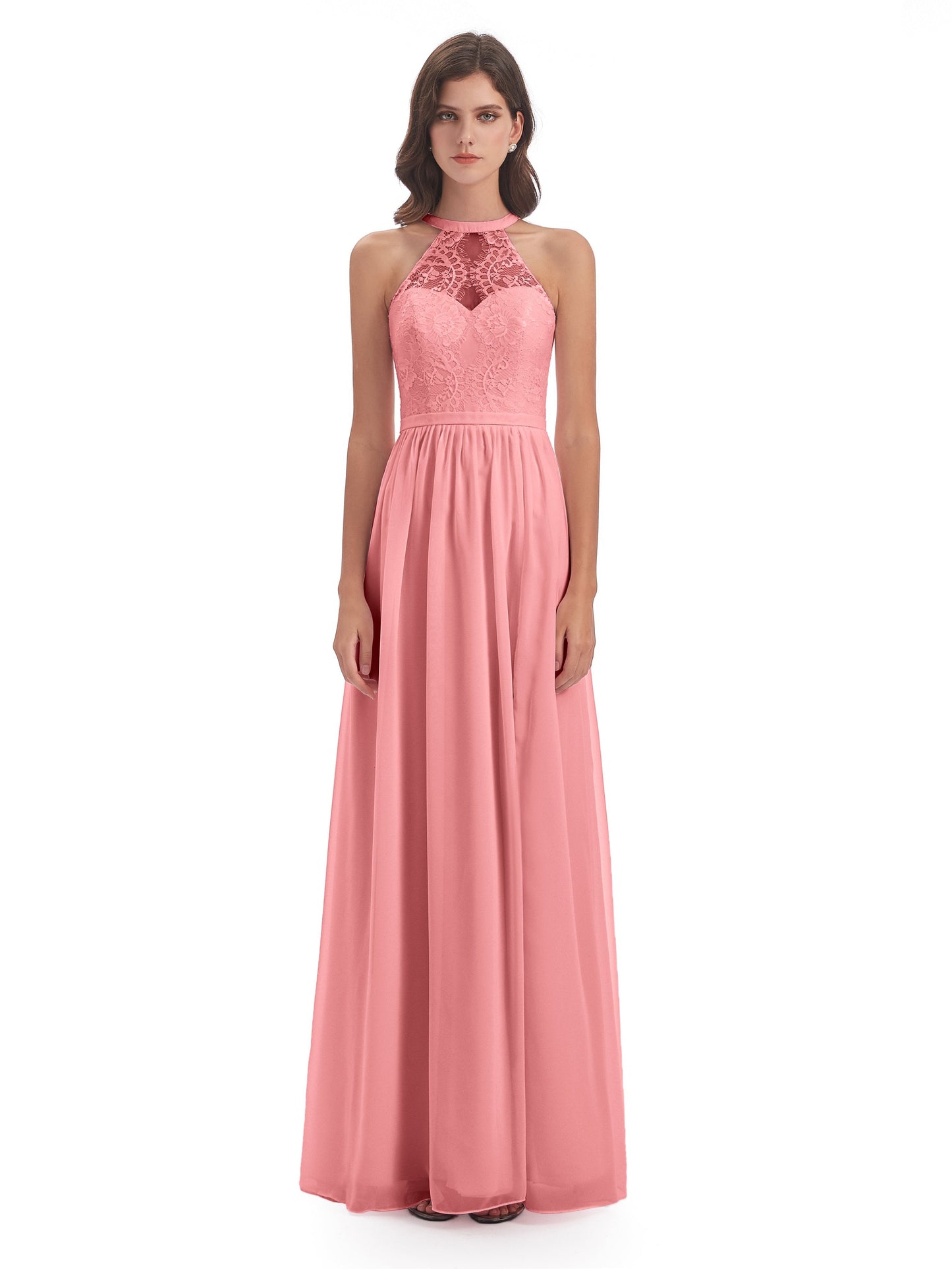 Ailani Halter Split Lace Long Bridesmaid Dresses