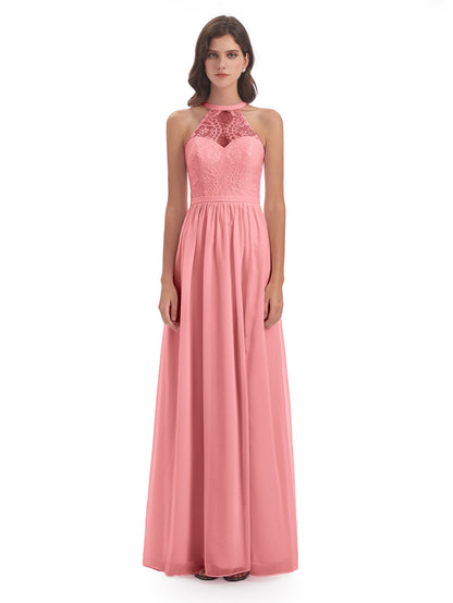 Ailani Halter Split Lace Long Bridesmaid Dresses