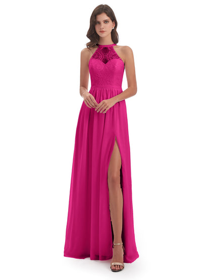 Ailani Halter Split Lace Long Bridesmaid Dresses