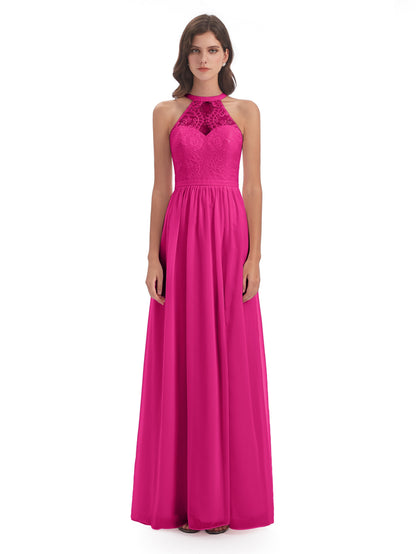 Ailani Halter Split Lace Long Bridesmaid Dresses