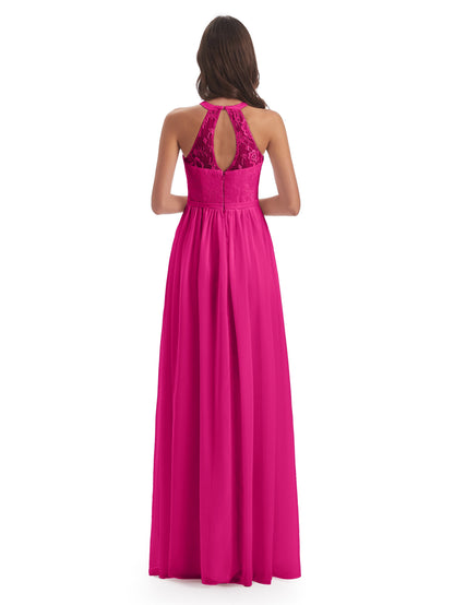 Ailani Halter Split Lace Long Bridesmaid Dresses