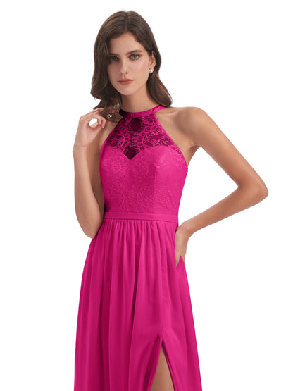 Ailani Halter Split Lace Long Bridesmaid Dresses
