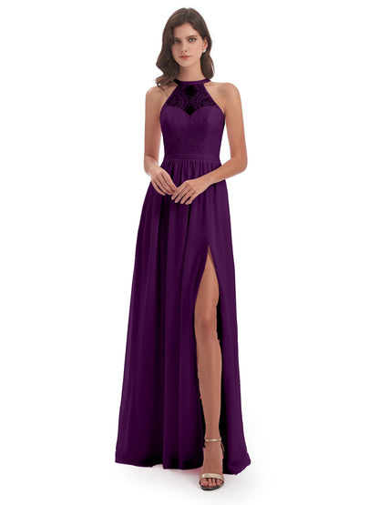 Ailani Halter Split Lace Long Bridesmaid Dresses