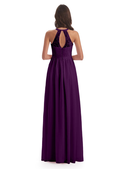 Ailani Halter Split Lace Long Bridesmaid Dresses