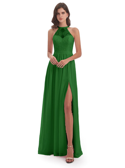 Ailani Halter Split Lace Long Bridesmaid Dresses