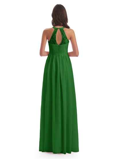 Ailani Halter Split Lace Long Bridesmaid Dresses