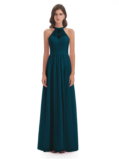 Ailani Halter Split Lace Long Bridesmaid Dresses