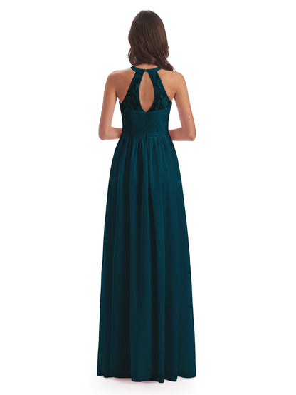 Ailani Halter Split Lace Long Bridesmaid Dresses