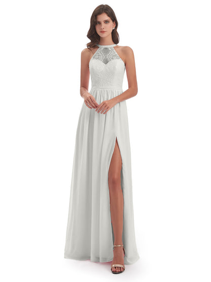 Ailani Halter Split Lace Long Bridesmaid Dresses