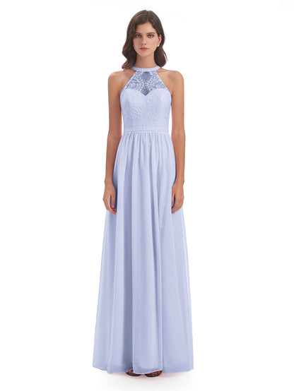 Ailani Halter Split Lace Long Bridesmaid Dresses