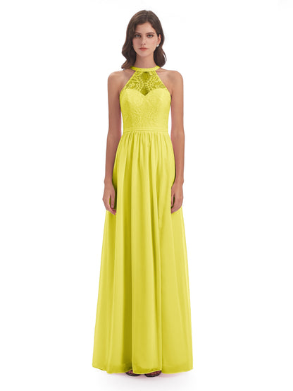 Ailani Halter Split Lace Long Bridesmaid Dresses