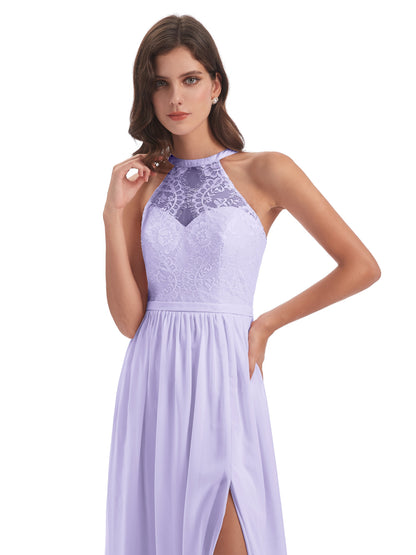 Ailani Halter Split Lace Long Bridesmaid Dresses