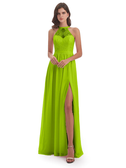 Ailani Halter Split Lace Long Bridesmaid Dresses