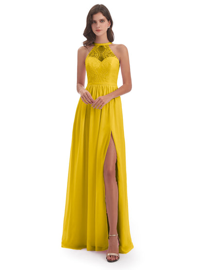 Ailani Halter Split Lace Long Bridesmaid Dresses