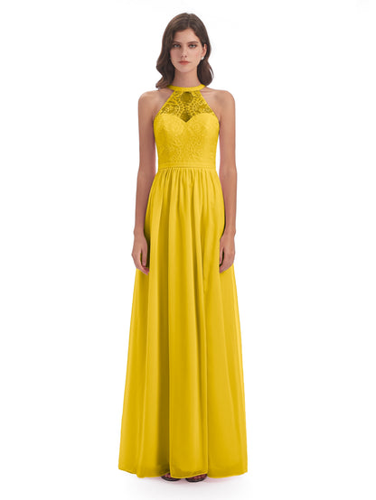 Ailani Halter Split Lace Long Bridesmaid Dresses