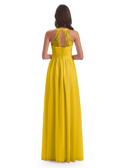 Ailani Halter Split Lace Long Bridesmaid Dresses