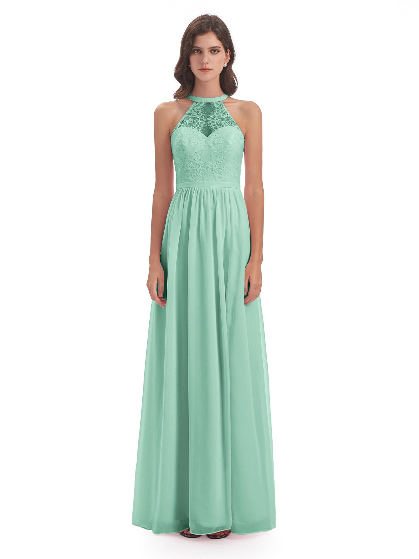 Ailani Halter Split Lace Long Bridesmaid Dresses