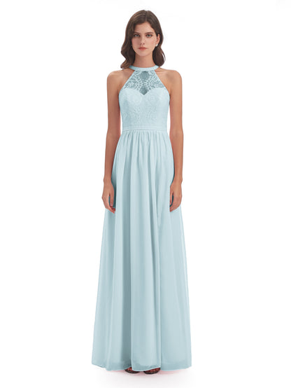 Ailani Halter Split Lace Long Bridesmaid Dresses