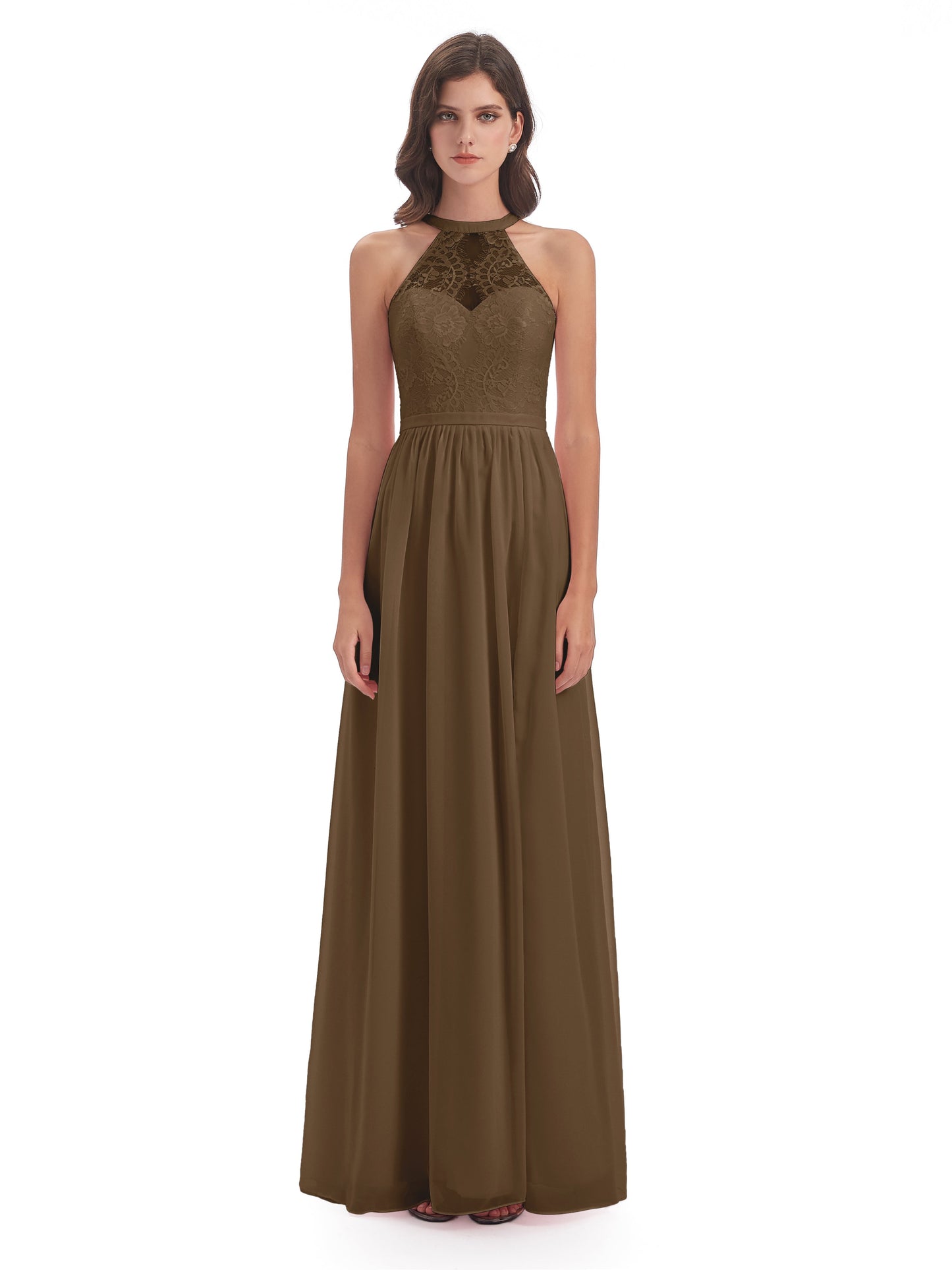 Ailani Halter Split Lace Long Bridesmaid Dresses