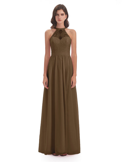 Ailani Halter Split Lace Long Bridesmaid Dresses