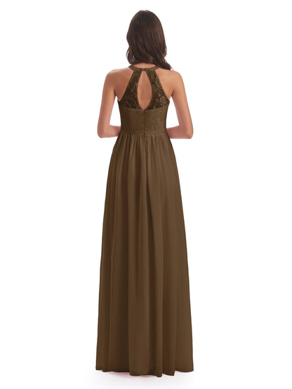 Ailani Halter Split Lace Long Bridesmaid Dresses