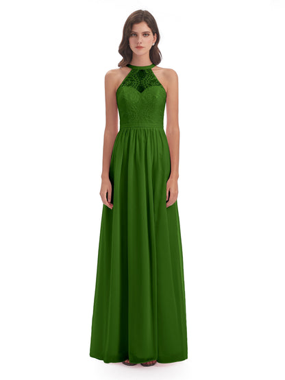 Ailani Halter Split Lace Long Bridesmaid Dresses