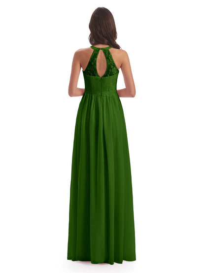 Ailani Halter Split Lace Long Bridesmaid Dresses