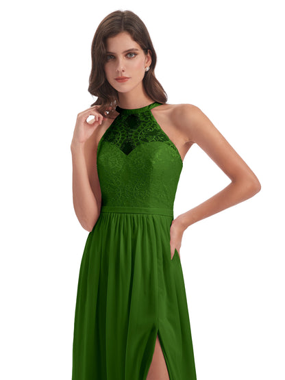 Ailani Halter Split Lace Long Bridesmaid Dresses
