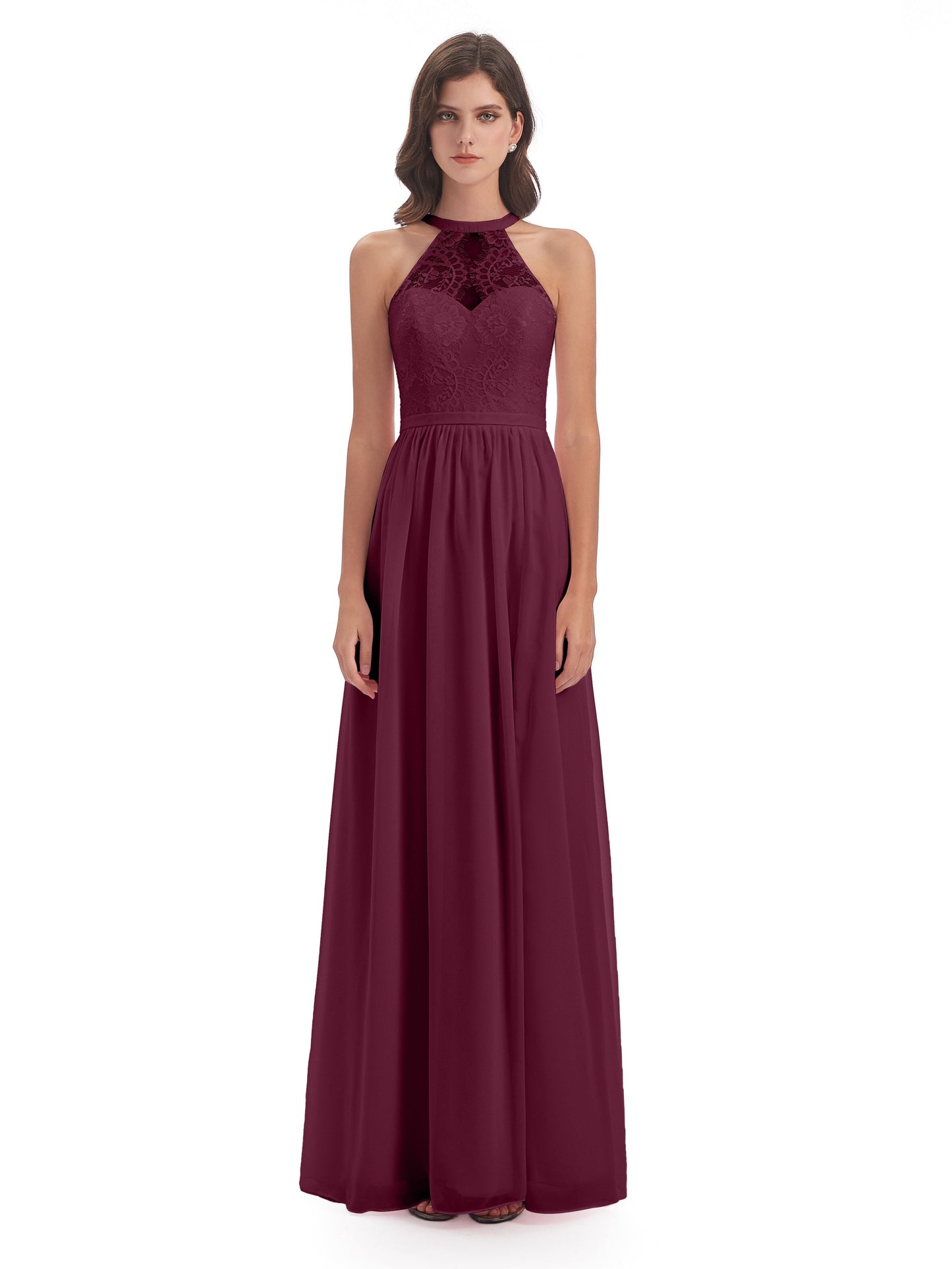 Ailani Halter Split Lace Long Bridesmaid Dresses