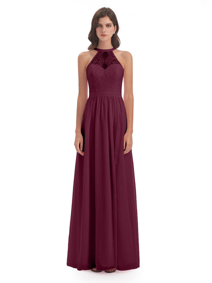 Ailani Halter Split Lace Long Bridesmaid Dresses