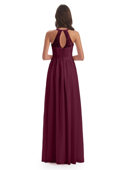 Ailani Halter Split Lace Long Bridesmaid Dresses