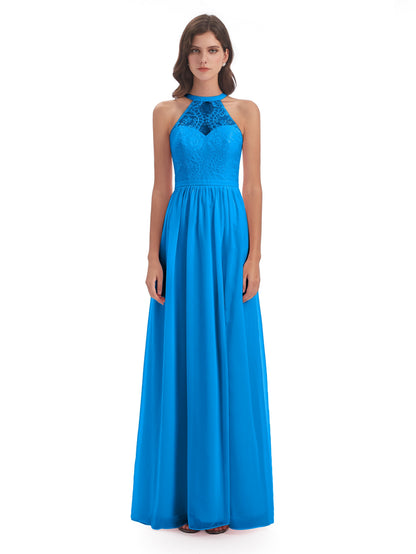 Ailani Halter Split Lace Long Bridesmaid Dresses