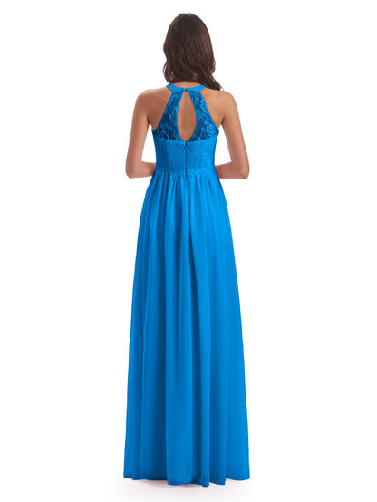 Ailani Halter Split Lace Long Bridesmaid Dresses