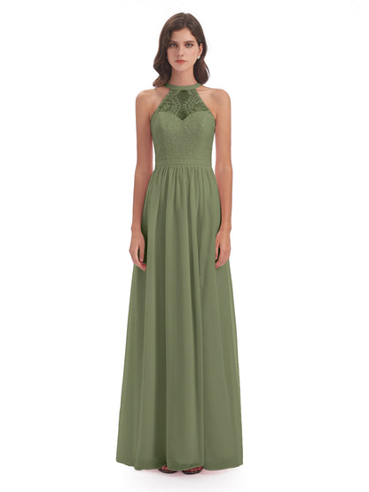Ailani Halter Split Lace Long Bridesmaid Dresses