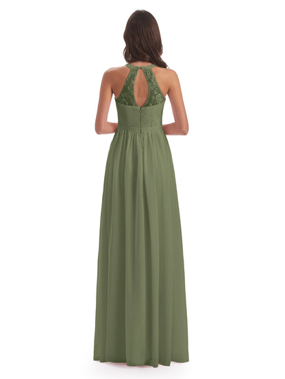 Ailani Halter Split Lace Long Bridesmaid Dresses