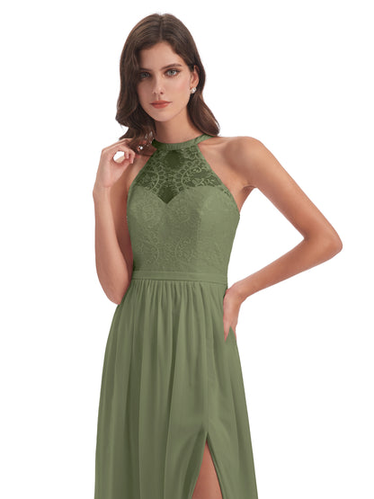 Ailani Halter Split Lace Long Bridesmaid Dresses