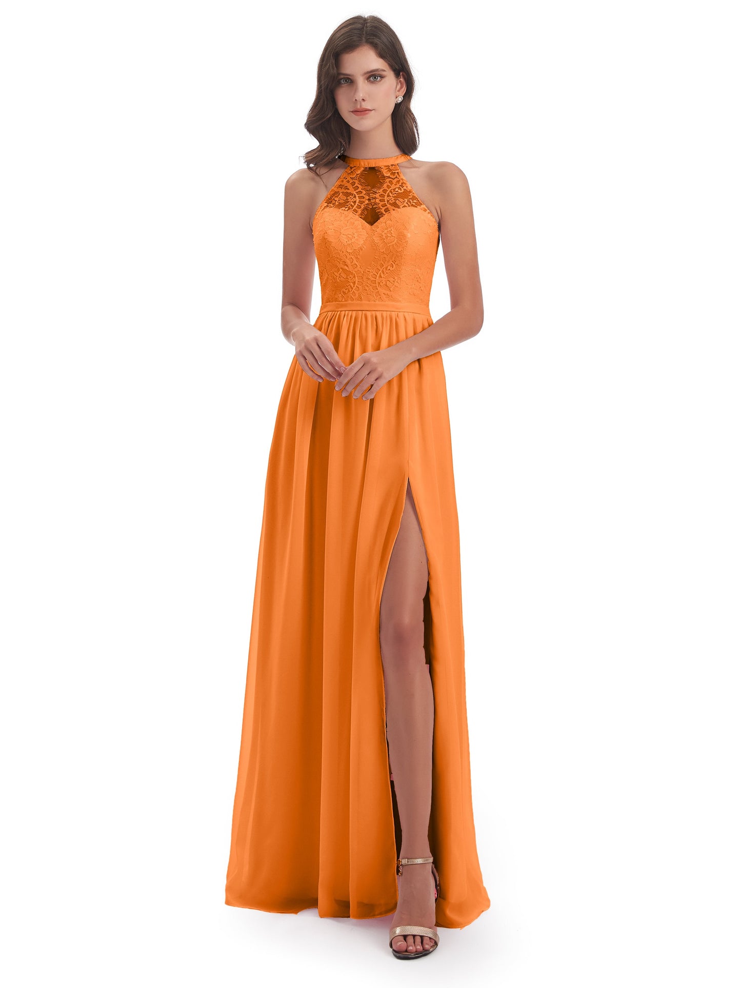 Ailani Halter Split Lace Long Bridesmaid Dresses