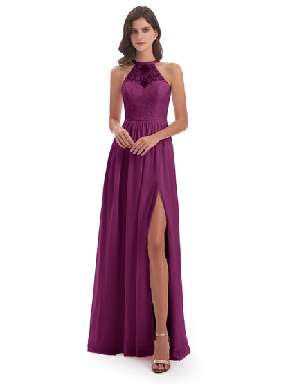 Ailani Halter Split Lace Long Bridesmaid Dresses