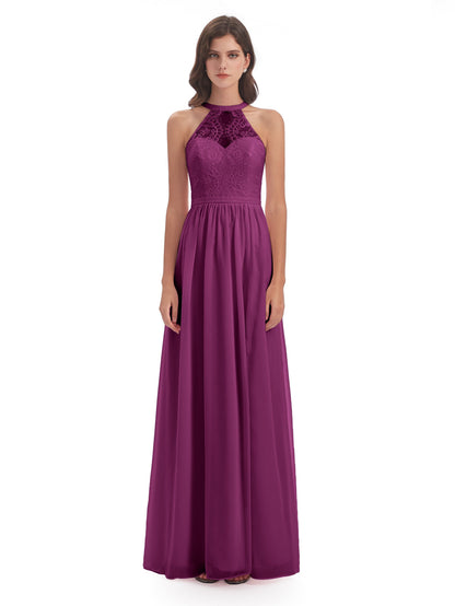Ailani Halter Split Lace Long Bridesmaid Dresses