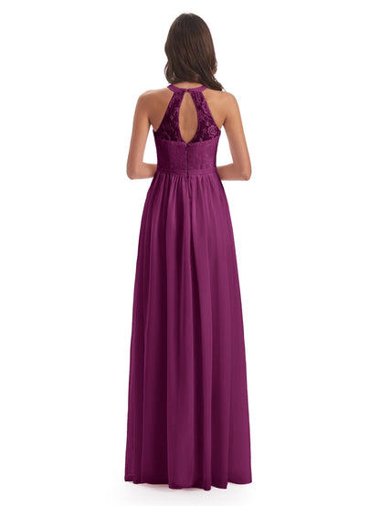 Ailani Halter Split Lace Long Bridesmaid Dresses