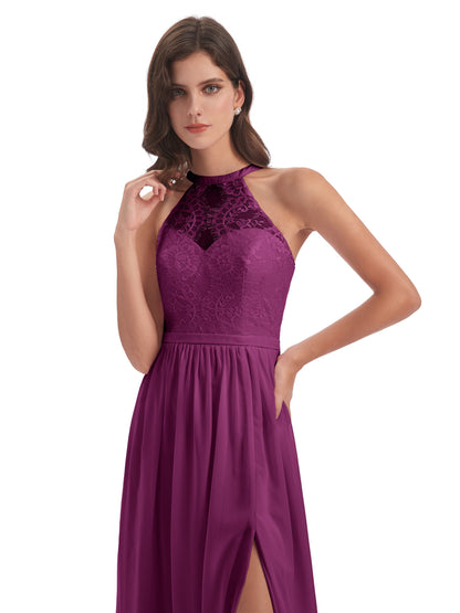 Ailani Halter Split Lace Long Bridesmaid Dresses