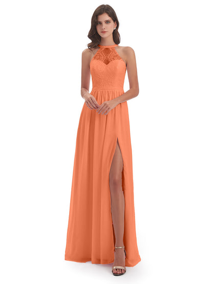 Ailani Halter Split Lace Long Bridesmaid Dresses