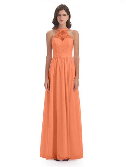 Ailani Halter Split Lace Long Bridesmaid Dresses