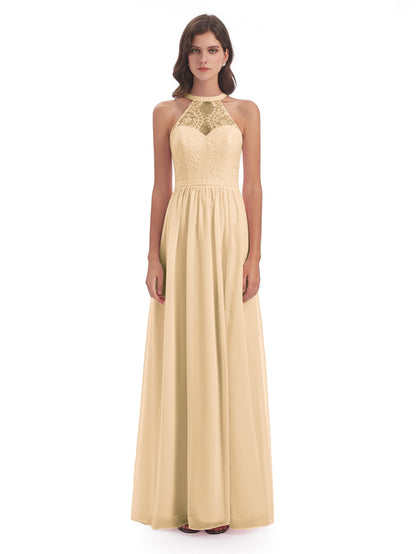 Ailani Halter Split Lace Long Bridesmaid Dresses