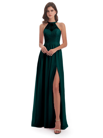 Ailani Halter Split Lace Long Bridesmaid Dresses