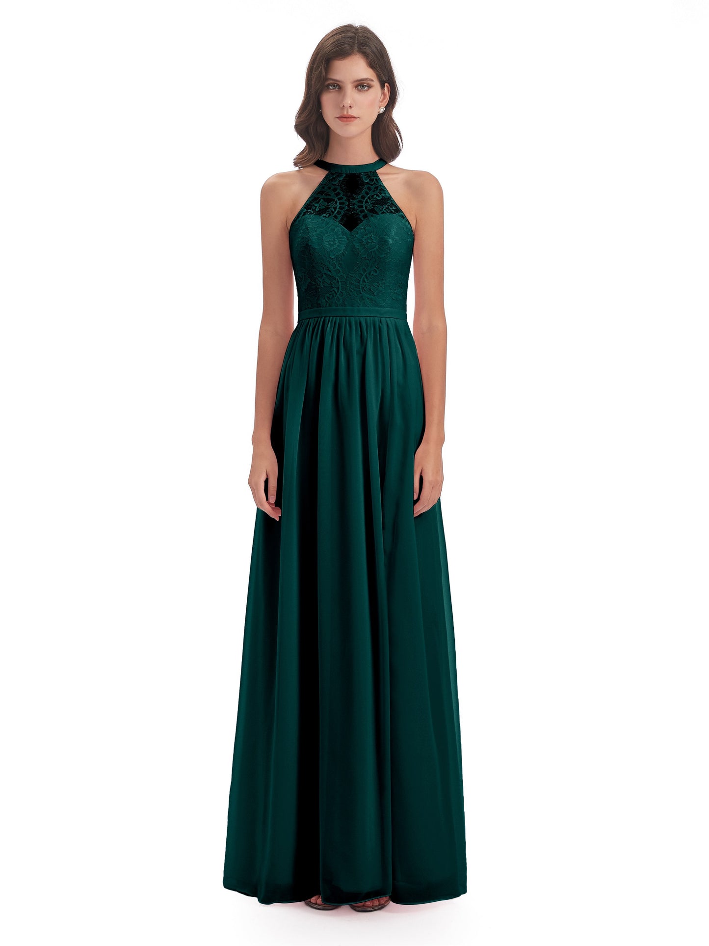Ailani Halter Split Lace Long Bridesmaid Dresses