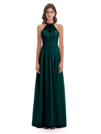 Ailani Halter Split Lace Long Bridesmaid Dresses