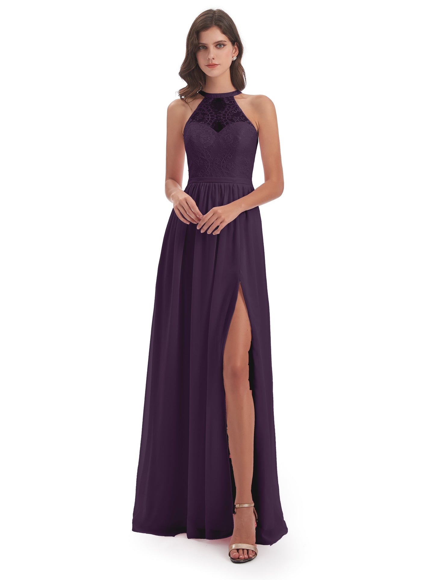 Ailani Halter Split Lace Long Bridesmaid Dresses