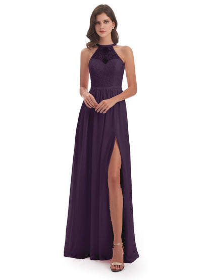 Ailani Halter Split Lace Long Bridesmaid Dresses